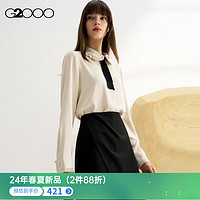 G2000【可机洗】G2000女装SS24商场柔软可拆卸百褶领带长袖衬衫 轻薄-灰粉色合身25寸 38