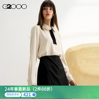 G2000【可机洗】G2000女装SS24商场柔软可拆卸百褶领带长袖衬衫 轻薄-灰粉色合身25寸 38