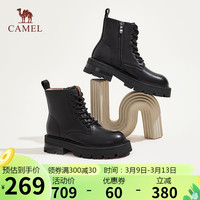 骆驼（CAMEL）马丁靴女英伦风牛皮侧拉链粗跟休闲靴 L23W007032