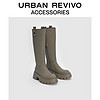 URBAN REVIVO2023秋季新款女士潮酷骑士细腻哑光感长靴UAWS32227 绿卡其 37