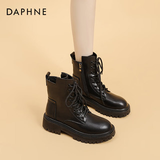 达芙妮（DAPHNE）厚底马丁靴女英伦风炸街机车靴小个子增高瘦瘦短靴骑士靴 黑色 35