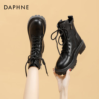 达芙妮（DAPHNE）厚底马丁靴女英伦风炸街机车靴小个子增高瘦瘦短靴骑士靴 黑色 35