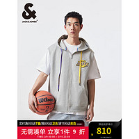 杰克·琼斯（JACK&JONES）NBA联名夏湖人队潮流宽松针织开衫两件套短袖男224233001 G41 浅花灰色 G41 浅花灰色 175/96A/M