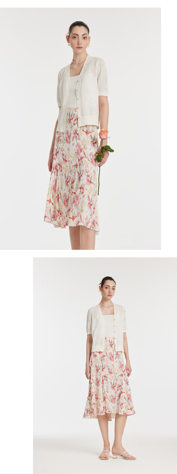 歌莉娅 夏季新品 鸢尾花提花亮片毛织开衫 1c4l6j130 03w本白(预计3月