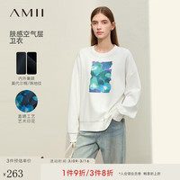 AMII2024春圆领抽象幻影印花肤感空气层卫衣女宽松落肩袖12441038 米白 160/84A/M
