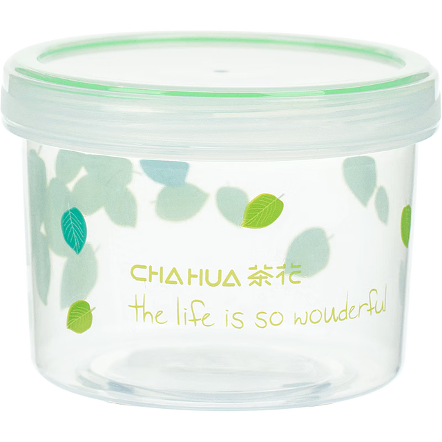 茶花 圆形保鲜盒食品级 440ml透明保鲜盒一个