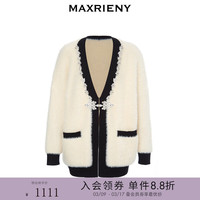 MAXRIENY宽松外套女2022秋冬钻链小香针织毛衣女 米白 S01