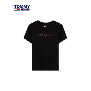 TOMMY JEANS【美式休闲】24春夏女装纯棉刺绣修身净色短袖T恤17827 黑色BDS L