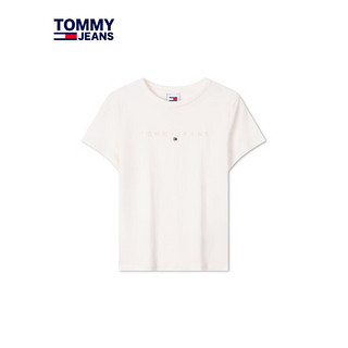 TOMMY JEANS【美式休闲】24春夏女装纯棉刺绣修身净色短袖T恤17827 米白色YBH L