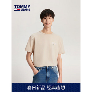 TOMMY JEANS【休闲百搭】24春夏男装纯棉字母刺绣合身短袖T恤18665 米白色ACG S（：120-135斤）