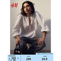 H&M2024春季女装衬衫时尚休闲百搭苎麻混纺上衣1228352 白色 170/116A XL