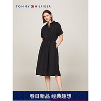 TOMMY HILFIGER【100% 亚麻】24春夏女装收腰轻薄宽松落肩连衣裙41911 黑色BDS 38