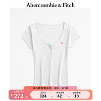 Abercrombie & Fitch 女装 24春夏圆领T恤上衣小麋鹿亨利式短袖 358101-1 浅灰色 L (165/104A)