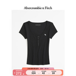 ABERCROMBIE & FITCH女装 24春夏圆领T恤上衣小麋鹿亨利式短袖 358101-1 黑色 XL (170/112A)