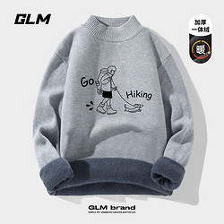 GLM 半高领毛衣男冬款加绒加厚男士针织衫保暖内搭打底衫 黑-半高领/GL纯色 3XL（180-210斤）