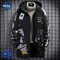 NASALIKE潮牌中长款风衣男春秋冬季连帽外套男宽松加绒外套男大码风衣 N89黑色(春秋款) 4XL(180-190cm 175-195斤) 4XL(180-190cm 180-200斤)