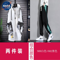 NASALIKE潮牌中长款风衣男春秋冬季连帽外套男宽松加绒外套男大码风衣 N89白色+N02黑色(春秋款) 4XL(180-190cm 175-195斤)
