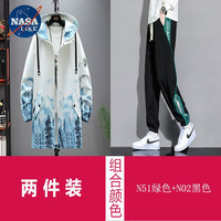 NASALIKE潮牌中长款风衣男春秋冬季连帽外套男宽松加绒外套男大码风衣 N51蓝色+N02黑色(春秋款) L(163-172cm 90-120斤)
