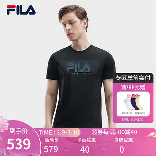 FILA 斐乐男子针织短袖衫2024夏休闲时尚纯棉LOGO基础T恤 正黑色-BK 170/92A/M