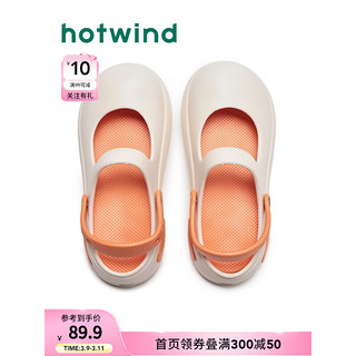 热风2024年夏季女士时尚拖鞋 102白橙 37-38 (适用37—38的脚)