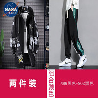 NASALIKE潮牌中长款风衣男春秋冬季连帽外套男宽松加绒外套男大码风衣 N89黑色+N02黑色(春秋款) 2XL(173-180cm 140-160斤)
