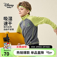 迪士尼（DISNEY）童装儿童男童吸湿速干立领长袖T恤运动上衣24春DB331AE04灰160 深麻灰-立领