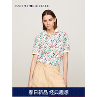 TOMMY HILFIGER24春季女珠地网眼通勤满印五粒扣合身短袖POLO衫41782 多色拼接0K5 M