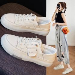 foxer金狐狸小白鞋女2024新款牛剖层革板鞋学生百搭休闲鞋平底鞋女士