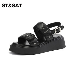 St&Sat/星期六夏季坡跟女鞋厚底欧美风舒适沙滩凉鞋女（多批次发货） 黑色（厚底） 37