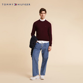 TOMMY HILFIGER【100%羊毛】男装简约合身圆领打底羊毛衫针织毛衣02616 深酒红XTY XXL