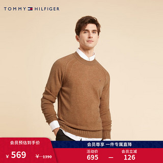 TOMMY HILFIGER【100%羊毛】男装简约合身圆领打底羊毛衫针织毛衣02616 暖姜黄ADU S