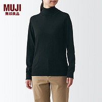 无印良品 MUJI 女式 颈部使用了棉可水洗高领毛衣BAG15A2A 长袖打底针织衫 黑色 M