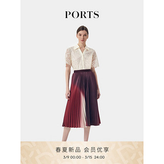 PORTS宝姿2024早春女装朗姆红棕印花百褶半裙LT8S054TPP020 朗姆红色印花 6