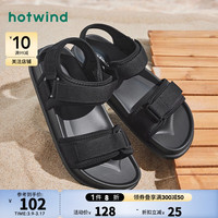 热风 hotwind2024年夏季男士深色时尚休闲凉鞋露趾魔术贴百搭沙滩鞋男 01黑色 40