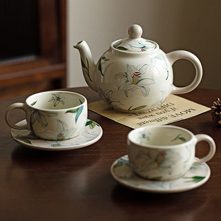 摩登主妇花卉茶壶家用陶瓷泡茶壶新婚下午茶中式茶具套装 在野芳踪圆珠壶+杯碟一壶两杯 1件