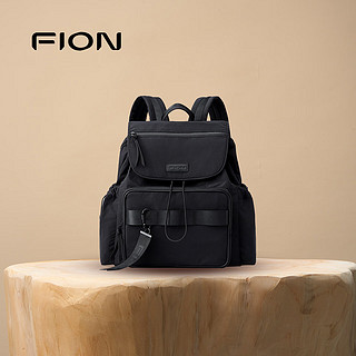 菲安妮（FION）双肩包女2023大容量男士旅行包包小众设计感背包 经典黑