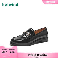 热风 hotwind2024年春季女士时尚纯色圆头休闲鞋套脚粗跟舒适乐福鞋潮