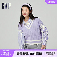 Gap女装2024春季纯棉撞色甜辣针织衫学院风背心毛衣890004 紫色 160/80A(S)亚洲尺码