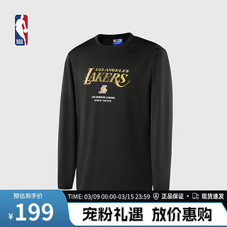 NBA 球队文化系列-湖人队 篮球训练投篮热身服舒适长袖T恤男运动上衣 洛杉矶湖人/黑色 XL