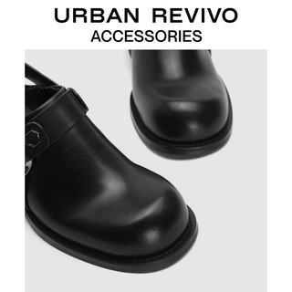 URBAN REVIVO2024春季新款女士金属铆钉粗跟圆头空鞋UAWS40042 黑色 35
