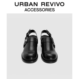 URBAN REVIVO2024春季新款女士金属铆钉粗跟圆头空鞋UAWS40042 黑色 35