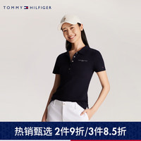 TOMMY HILFIGER【修身微弹】24春夏女撞色字母五粒扣短袖POLO衫41032 藏青色DW5 M （：105-115斤）
