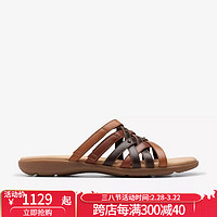 其乐（Clarks）【夏季】女士拖鞋凉拖皮质露趾 时尚百搭潮流 休闲通勤外穿 Brown Multicolour【棕色】 6.5=37