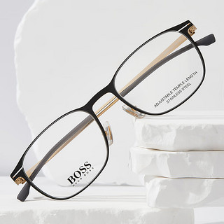 雨果博斯（HUGO BOSS）眼镜架男士全框商务眼镜框轻方框眼镜1247 I46-黑金色 仅镜框