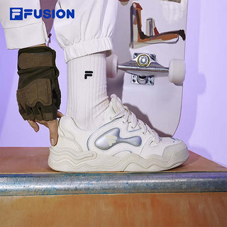 FILA FUSION斐乐潮牌女鞋KICK DX专业滑板鞋2024春时尚运动鞋 初雪白/珍珠色-PS 38.5