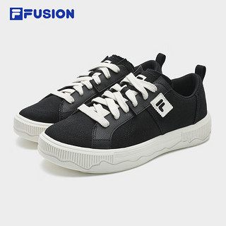 FILA FUSION斐乐潮牌男鞋POP III滑板生活鞋2024夏休闲帆布鞋 黑/豆腐白-BS 40