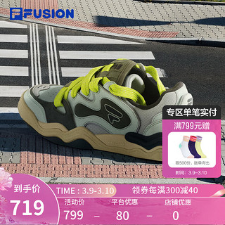 FILA FUSION斐乐潮牌女鞋KICK DX专业滑板鞋2024春时尚运动鞋 灰海洋/甲虫绿-PA 39