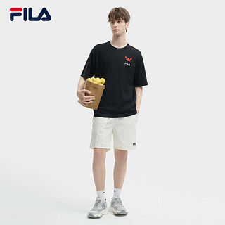 FILA 斐乐男士短袖T恤2024夏季时尚宽松复古圆领针织衫潮 正黑色-BK 180/100A/XL