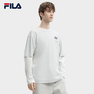 FILA 斐乐男士短袖T恤2024夏季时尚宽松复古圆领针织衫潮 浅淡花灰-MG 160/84A/XS