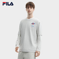 FILA 斐乐男士短袖T恤2024夏季时尚宽松复古圆领针织衫潮 浅淡花灰-MG 175/96A/L